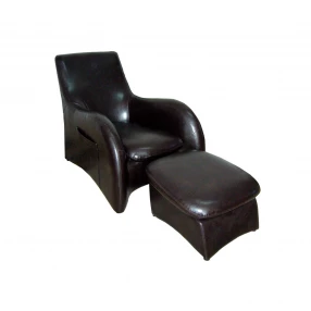 Lush Brown Leather Modern Armchair with Ottoman