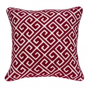 White cotton pillow cover with poly insert and magenta pattern design