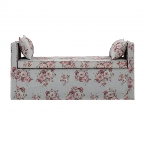Gray black upholstered linen floral bench furniture with rectangle shape and sofa bed features