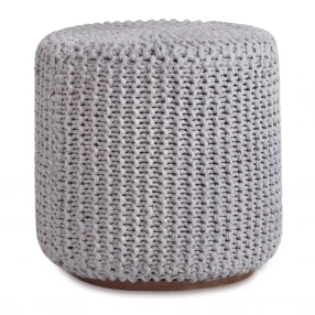 16" Light Gray Cotton Blend And Brown Round Pouf Ottoman
