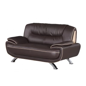 64" Brown And Silver Faux Leather Love Seat