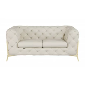 69" Beige And Gold Italian Leather Loveseat