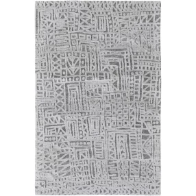 silver geometric stain resistant area rug with grey pattern and rectangle design