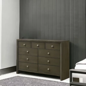 55" Gray Solid and Manufactured Wood Nine Drawer Triple Dresser
