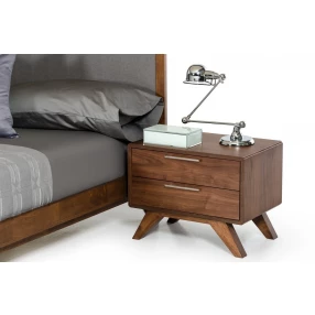 Modern Walnut Brown Nightstand with Two Drawers