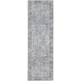 8' Gray Floral Power Loom Distressed Washable Runner Rug