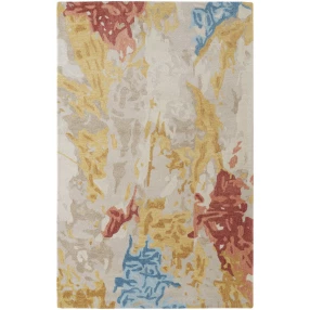 9' X 12' Ivory Yellow And Blue Wool Abstract Tufted Handmade Stain Resistant Area Rug