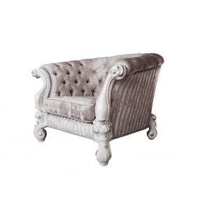 52" Ivory and Bone Fabric Damask Tufted Barrel Chair