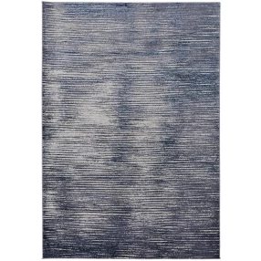 4' X 6' Blue Gray And Ivory Striped Power Loom Distressed Area Rug
