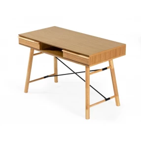 48" Oak Modern Rectangular Writing Desk With Two Drawers