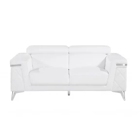70" White And Silver Metallic Leather Loveseat