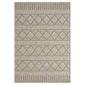 striped handmade indoor outdoor area rug in brown grey and beige with rectangle pattern