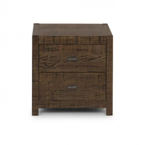Brown distressed solid wood nightstand with drawers and shelf