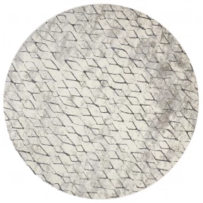 9' Ivory Gray And Taupe Round Abstract Stain Resistant Area Rug