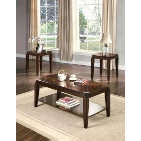 Set of 3 23" Solid Wood Brown Coffee Table With Shelf and End Tables