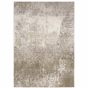 10' X 13' Ivory Grey Tan Brown And Beige Abstract Power Loom Stain Resistant Area Rug