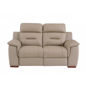 67" Beige And Brown Faux Leather Manual Reclining Love Seat