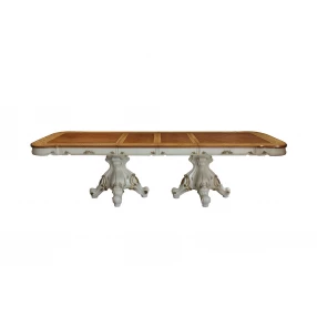 49" Brown And White Solid Wood Double Pedestal Base Dining Table