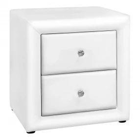21" White Faux Leather Two Drawer Nightstand