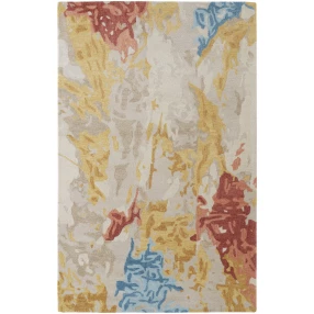 4' X 6' Ivory Yellow And Blue Wool Abstract Tufted Handmade Stain Resistant Area Rug