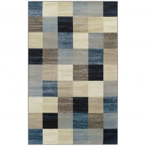 6' X 9' Blue And Teal Geometric Power Loom Stain Resistant Area Rug