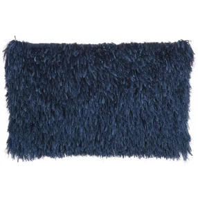 Long navy shag throw pillow in electric blue denim with natural woolen texture