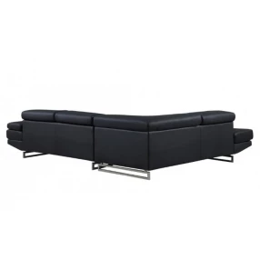 Faux leather L-shaped corner sectional couch with clean lines and metal accents