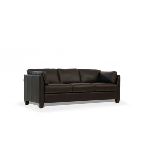 81" Chocolate Leather Sofa With Black Legs