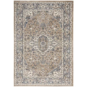 5' X 7' Beige And Grey Oriental Power Loom Non Skid Area Rug