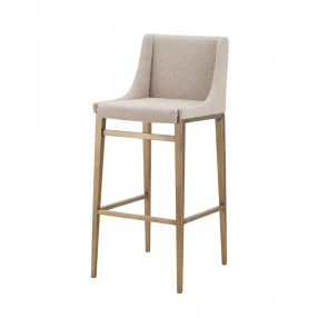 Set of Two 31" Beige And Gold Stainless Steel Bar Height Bar Chairs