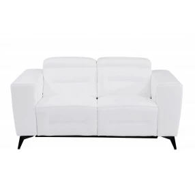 65" White And Black Italian Leather Power Reclining Loveseat