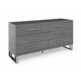 59" Grey Solid And Manufactured Wood Six Drawer Dresser