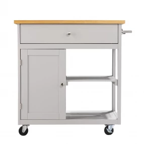 Gray and Natural 35" Rolling Kitchen Island With Storage