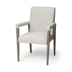 Cream And Brown Upholstered Fabric King Louis Back Dining Arm Chair