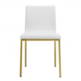 Set of Two Minimalist White Faux Faux Leather and Gold Chairs