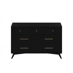 56" Black Solid Wood Seven Drawer Double Dresser