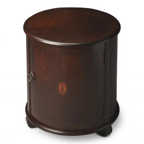 24" Dark Brown And Cherry Manufactured Wood Round End Table