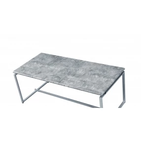 47" Silver And Faux Concrete Pvc Veneer Rectangular Coffee Table