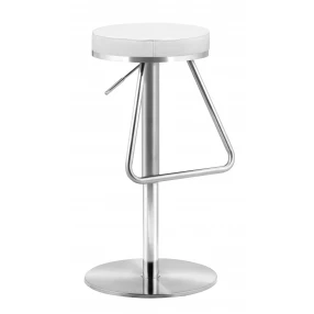 31" White And Silver Steel Swivel Backless Bar Height Bar Chair