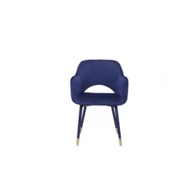 22" Ocean Blue Velvet And Gold Solid Color Parsons Chair