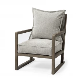 32" Ash Gray And Brown Fabric Arm Chair