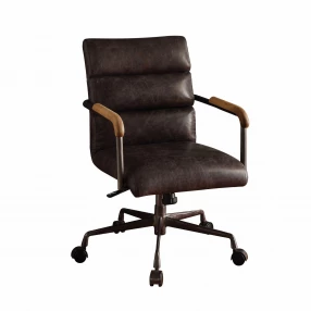Black Faux Leather Tufted Seat Swivel Adjustable Task Chair Leather Back Steel Frame