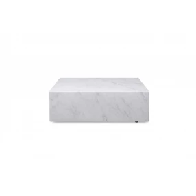 35" White Genuine Marble And Brass Square Coffee Table