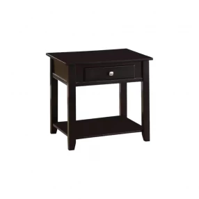 22" Black Manufactured Wood Square End Table With Drawer With Shelf