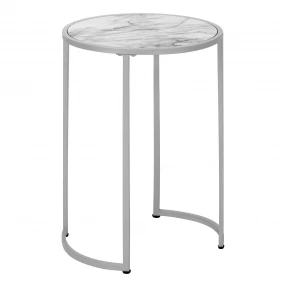 24" Silver And White Round End Table