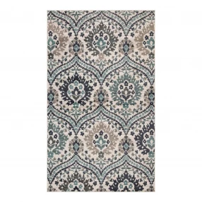 gray floral stain resistant area rug with rectangle pattern and beige motif