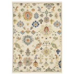 loom stain resistant area rug with fringe featuring floral pattern and creative textile design