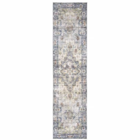 power loom stain resistant runner rug in brown and beige with rectangular pattern and symmetry
