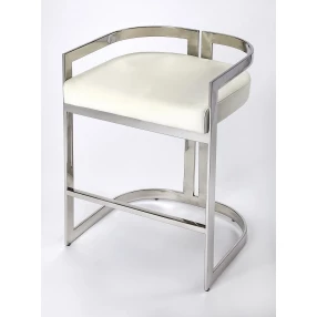 28" White And Silver Stainless Steel Low back Counter Height Bar Chair