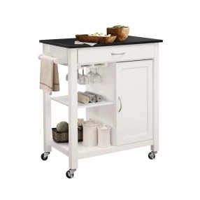 32" X 19" X 34" Black And White Rubber Wood Kitchen Cart